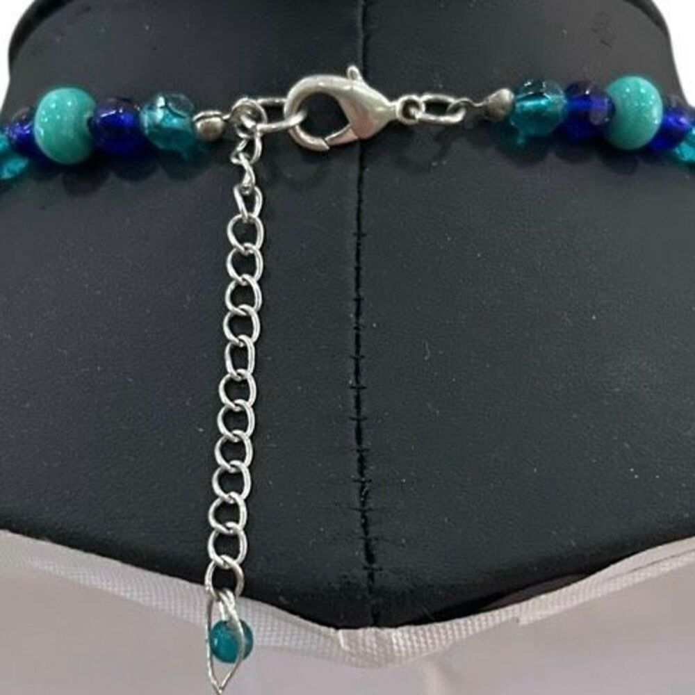 Multi strand Bib Statement Necklace Faux Turquoise & Blue Bead Tiered Waterfall - Picture 8 of 9